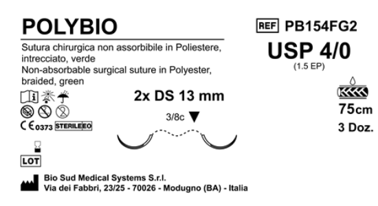 Sutura Polybio DS 13 USP 4-0  - EP 1.5 75 cm Green Double Armed  Box 36 pcs