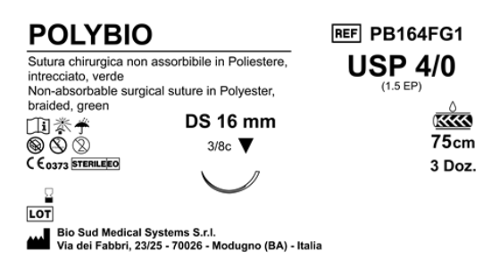 Sutura Polybio DS16 USP 4-0  - EP 1.5 75 cm Green Box 36 pcs