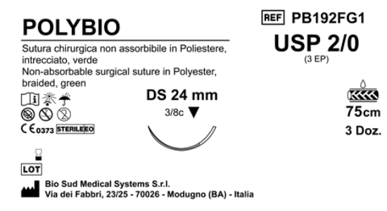 Sutura Polybio DS24 USP 2-0 - EP 3 75 cm Green Box 36 pcs