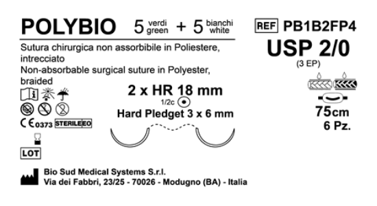 Sutura Polybio HR18 USP 2-0 - EP 3 75 cm Threads: 5 White + 5 Green x Bs. Doub.Arm. Pledget Hard 3x6 Box 6