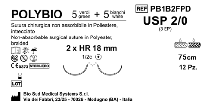 Sutura Polybio HR18 USP 2-0 - EP 3 75 cm Threads: 5 White + 5 Green x Bs. Doub. Armed  N.12 Bs. per Box