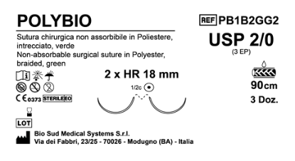 Sutura Polybio HR18 USP 2-0 - EP 3 90 cm Green Double Armed  Box 36 pcs