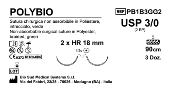 Sutura Polybio HR18 USP 3-0 - EP 2 90 cm Green Double Armed  Box 36 pcs
