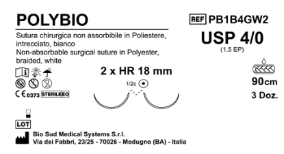 Sutura Polybio HR 18 USP 4-0  - EP 1.5 90 cm White Double Armed  Box 36 pcs