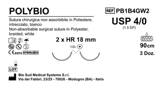 Sutura Polybio HR 18 USP 4-0  - EP 1.5 90 cm White Double Armed  Box 36 pcs