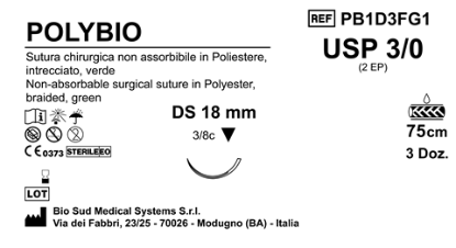 Sutura Polybio DS18 USP 3-0 - EP 2 75 cm Green Box 36 pcs