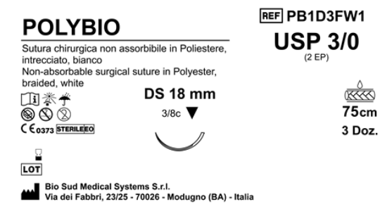 Sutura Polybio DS 18 USP 3-0 - EP 2 75 cm White Box 36 pcs