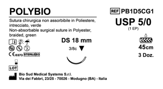 Sutura Polybio DS 18 USP 5-0 - EP 1 45 cm Green Box 36 pcs