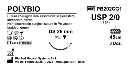 Sutura Polybio DS26 USP 2-0 - EP 3 45 cm Green Box 36 pcs