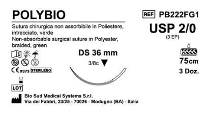Sutura Polybio DS36 USP 2-0 - EP 3 75 cm Green Box 36 pcs