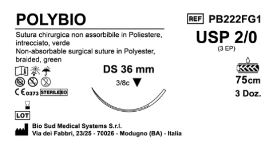 Sutura Polybio DS36 USP 2-0 - EP 3 75 cm Green Box 36 pcs