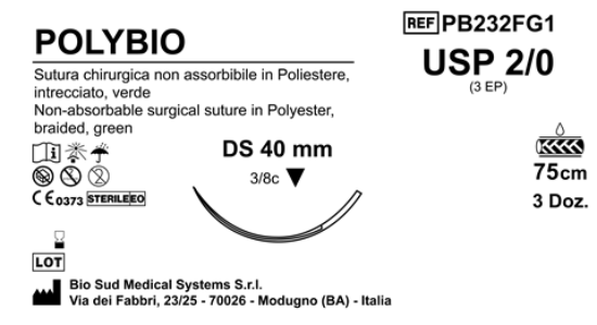 Sutura Polybio DS40 USP 2-0 - EP 3 75 cm Green Box 36 pcs