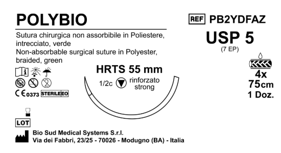 Sutura Polybio HRTS 55 USP 5 75 cm 4 threads Green Box 12 pcs
