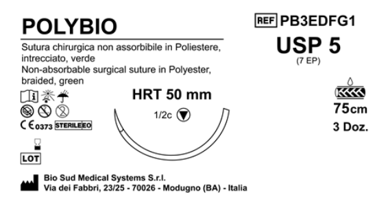 Sutura Polybio HRT 50 USP 5 75 cm Green Box 36 pcs