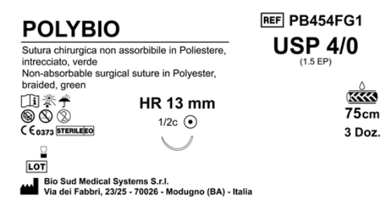 Sutura Polybio HR 13 USP 4-0  - EP 1.5 75 cm Green Box 36 pcs