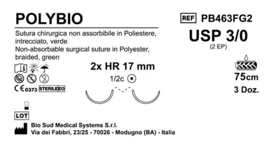 Sutura Polybio HR 17 USP 3-0 - EP 2 75 cm Green Double Armed  Box 36 pcs