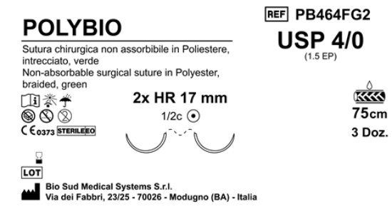 Sutura Polybio HR17 USP 4-0  - EP 1.5 75 cm Green Double Armed  Box 36 pcs