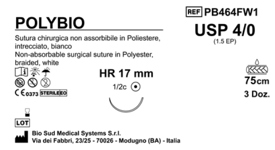 Sutura Polybio HR 17 USP 4-0  - EP 1.5 75 cm White Box 36 pcs