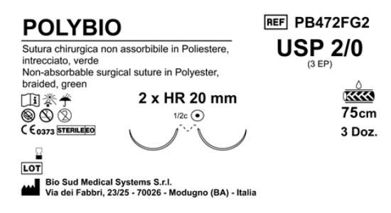 Sutura Polybio HR20 USP 2-0 - EP 3 75 cm Green Double Armed  Box 36 pcs