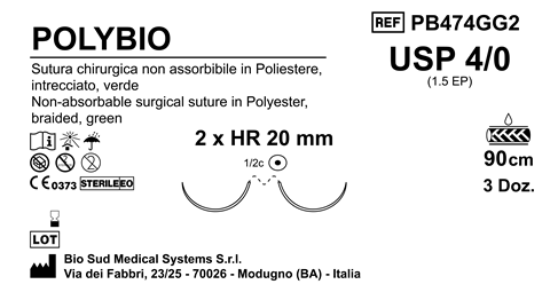 Sutura Polybio HR20 USP 4-0  - EP 1.5 90 cm Green Double Armed  Box 36 pcs