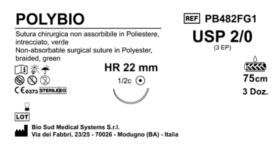 Sutura Polybio HR22 USP 2-0 - EP 3 75 cm Green Box 36 pcs
