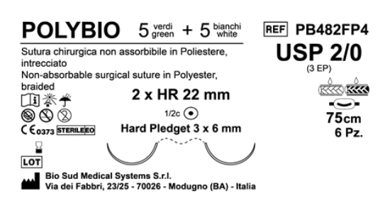 Sutura Polybio HR22 USP 2-0 - EP 3 75 cm Threads: 5 White + 5 Green x Bs. Doub.Arm. Pledget Hard 3x6 Box 6