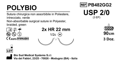 Sutura Polybio HR22 USP 2-0 - EP 3 90 cm Green Double Armed  Box 36 pcs