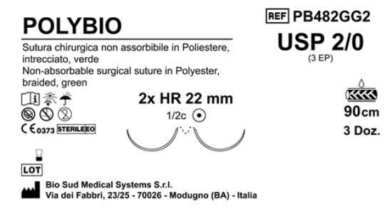 Sutura Polybio HR22 USP 2-0 - EP 3 90 cm Green Double Armed  Box 36 pcs