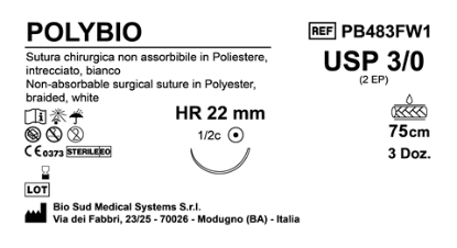Sutura Polybio HR 22 USP 3-0 - EP 2 75 cm White Box 36 pcs