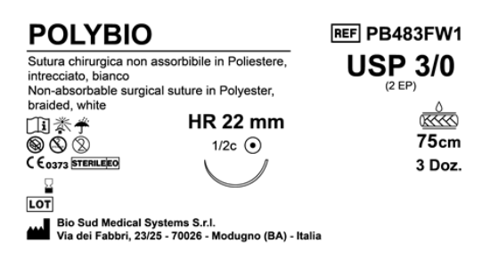 Sutura Polybio HR 22 USP 3-0 - EP 2 75 cm White Box 36 pcs