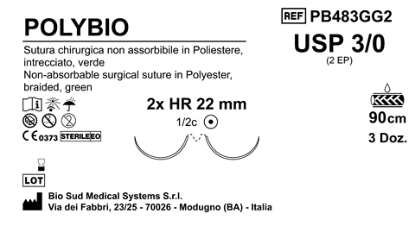Sutura Polybio HR22 USP 3-0 - EP 2 90 cm Green Double Armed  Box 36 pcs