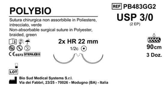 Sutura Polybio HR22 USP 3-0 - EP 2 90 cm Green Double Armed  Box 36 pcs