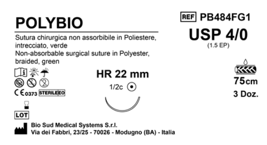 Sutura Polybio HR22 USP 4-0  - EP 1.5 75 cm Green Box 36 pcs