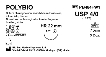 Sutura Polybio HR 22 USP 4-0  - EP 1.5 75 cm White Box 36 pcs