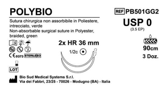 Sutura Polybio HR36 USP 0 - EP 3.5 90 cm Green Double Armed  Box 36 pcs