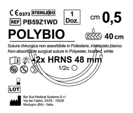 Sutura Polybio HRNS 48 Fascetta 0.5 cm 40 cm White Double Armed  N.12 Bs. per Box