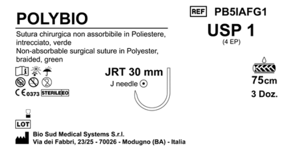 Sutura Polybio JRT 30 USP 1 - EP 4 75 cm Green Box 36 pcs