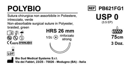 Sutura Polybio HRS 26 USP 0 - EP 3.5 75 cm Green Box 36 pcs