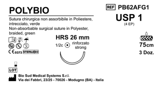Sutura Polybio HRS26 USP 1 - EP 4 75 cm Green Box 36 pcs