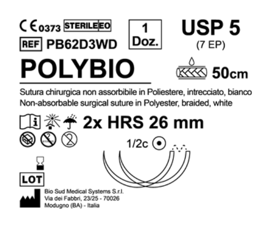 Sutura Polybio HRS 26 USP 5 - EP 7 50 cm White Double Armed  N.12 Bs. per Box