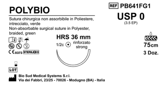 Sutura Polybio HRS 36 USP 0 - EP 3.5 75 cm Green Box 36 pcs