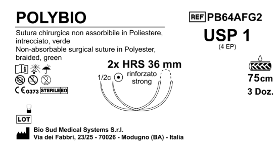 Sutura Polybio HRS 36 USP 1 - EP 4 75 cm Green Double Armed; Box 36 pcs
