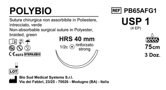Sutura Polybio HRS40 USP 1 - EP 4 75 cm Green Box 36 pcs