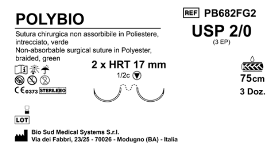 Sutura Polybio HRT17 USP 2-0 - EP 3 75 cm Green Double Armed  Box 36 pcs