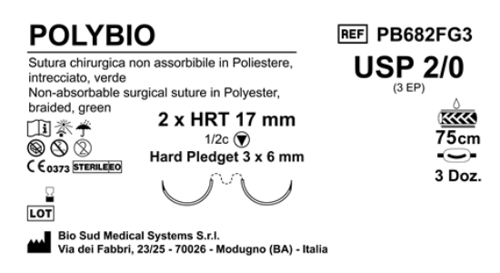 Sutura Polybio HRT17 USP 2-0 - EP 3 75 cm Green Doub.Arm. Pledget Hard 3x6 Box 36