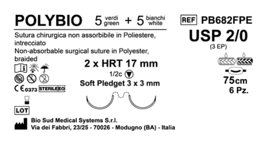 Sutura Polybio HRT 17 USP 2-0 - EP 3 75 cm threads: 5 White + 5 Green x Bs. Doub.Arm. Pled. Soft 3x3 Box 6bs.