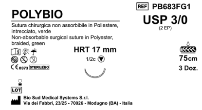 Sutura Polybio HRT17 USP 3-0 - EP 2 75 cm Green Box 36 pcs