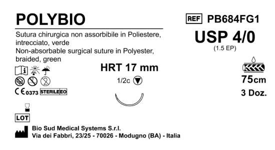 Sutura Polybio HRT17 USP 4-0  - EP 1.5 75 cm Green Box 36 pcs