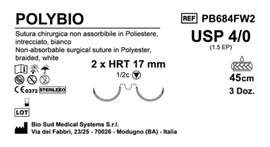 Sutura Polybio HRT17 USP 4-0  - EP 1.5 75 cm White Double Armed  Box 36 pcs