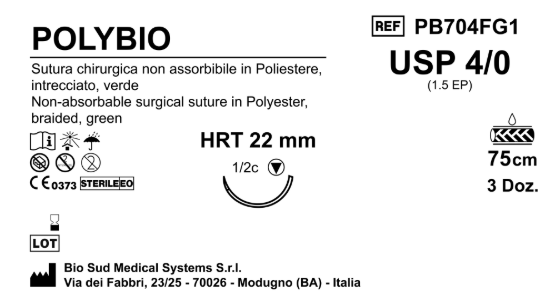 Sutura Polybio HRT22 USP 4-0  - EP 1.5 75 cm Green Box 36 pcs
